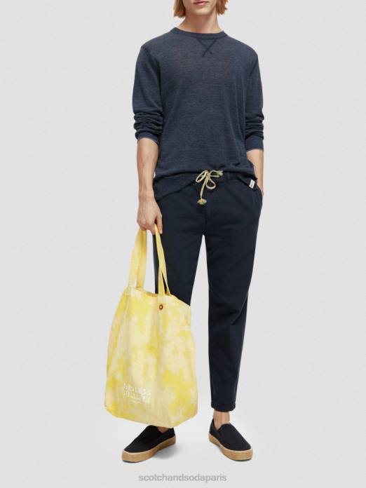 Scotch & Soda Hommes pull ras du cou en lin mélangé mélange marine vêtements 4HB4651