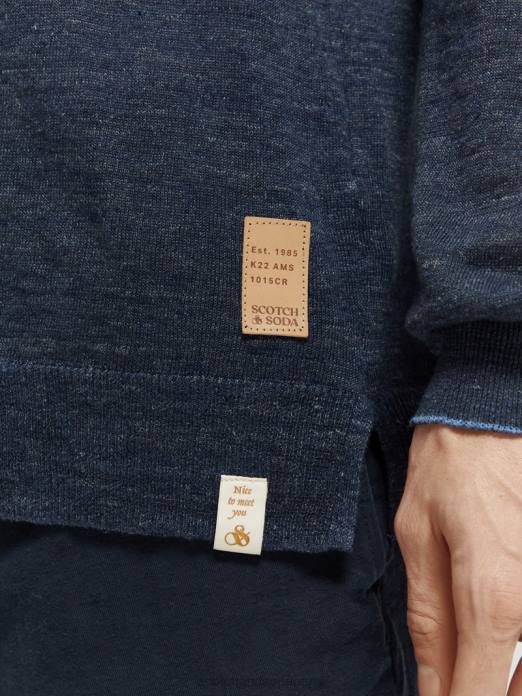 Scotch & Soda Hommes pull ras du cou en lin mélangé mélange marine vêtements 4HB4651