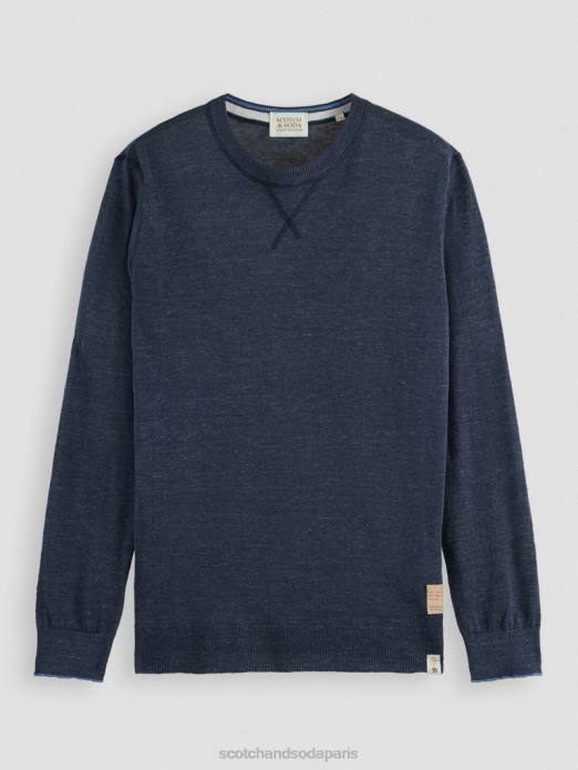 Scotch & Soda Hommes pull ras du cou en lin mélangé mélange marine vêtements 4HB4651