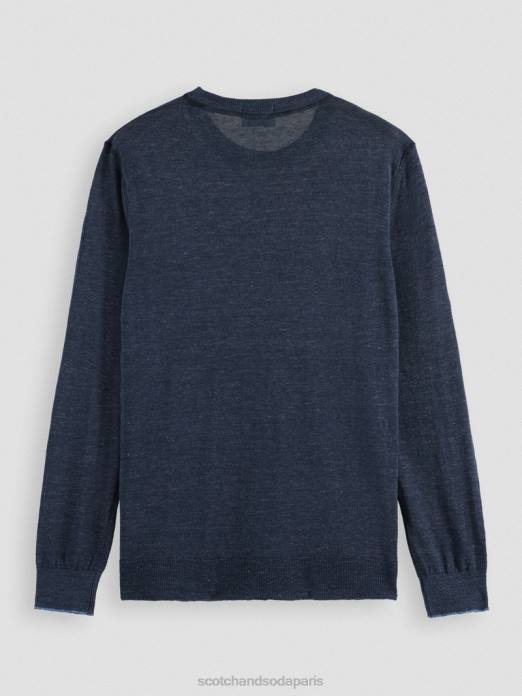 Scotch & Soda Hommes pull ras du cou en lin mélangé mélange marine vêtements 4HB4651