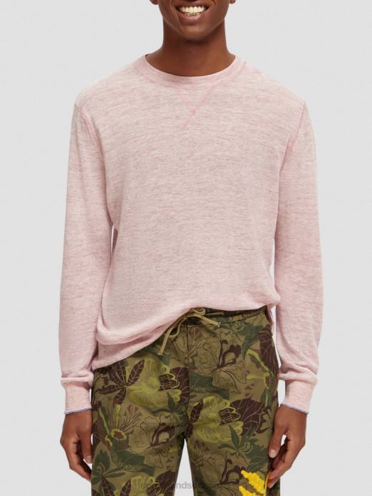 Scotch & Soda Hommes pull ras du cou en lin mélangé mélange rose pierre vêtements 4HB4650