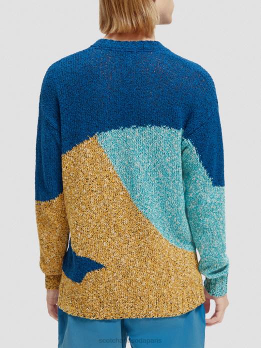 Scotch & Soda Hommes pull ras du cou à motif colour block plusieurs palmiers vêtements 4HB4655