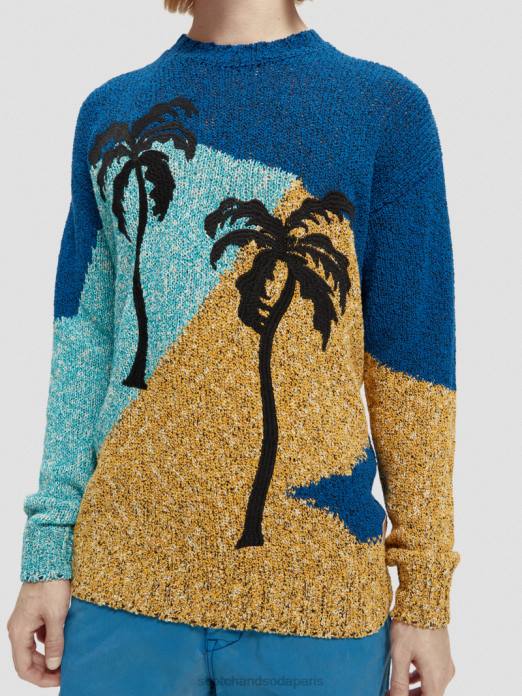 Scotch & Soda Hommes pull ras du cou à motif colour block plusieurs palmiers vêtements 4HB4655