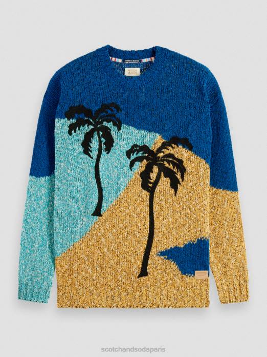 Scotch & Soda Hommes pull ras du cou à motif colour block plusieurs palmiers vêtements 4HB4655