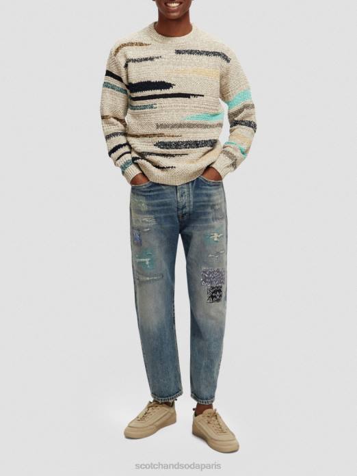 Scotch & Soda Hommes pull ras du cou rayé en jacquard mélangé combiner un vêtements 4HB4630