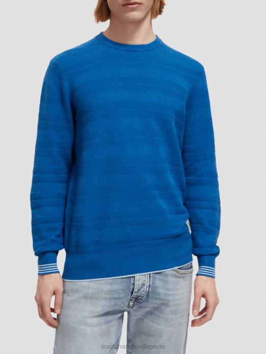 Scotch & Soda Hommes sweat-shirt à col rond en lin mélangé bleu rivière vêtements 4HB4658