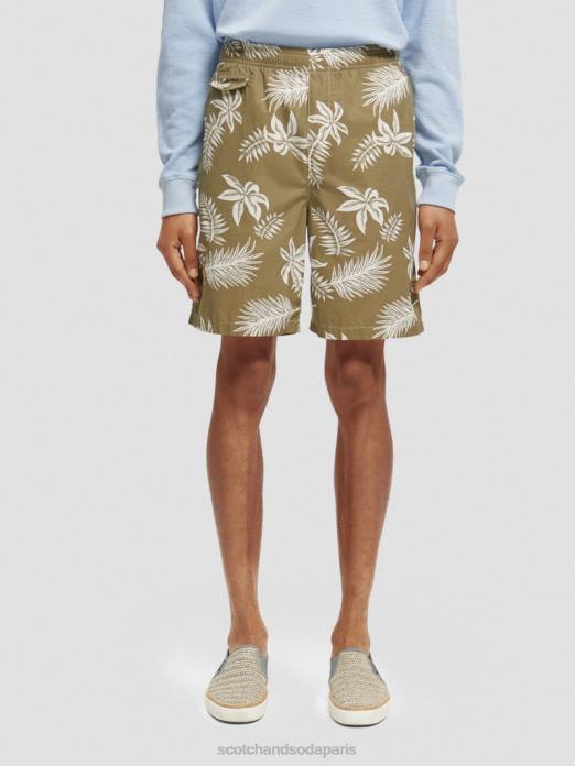 Scotch & Soda Hommes bermuda en popeline imprimée feuille kaki vêtements 4HB4615