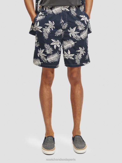 Scotch & Soda Hommes bermuda en popeline imprimée feuille marine vêtements 4HB4616