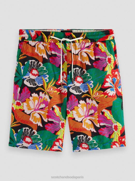 Scotch & Soda Hommes le bermuda en lin mélangé préféré aop floral noir vêtements 4HB4611