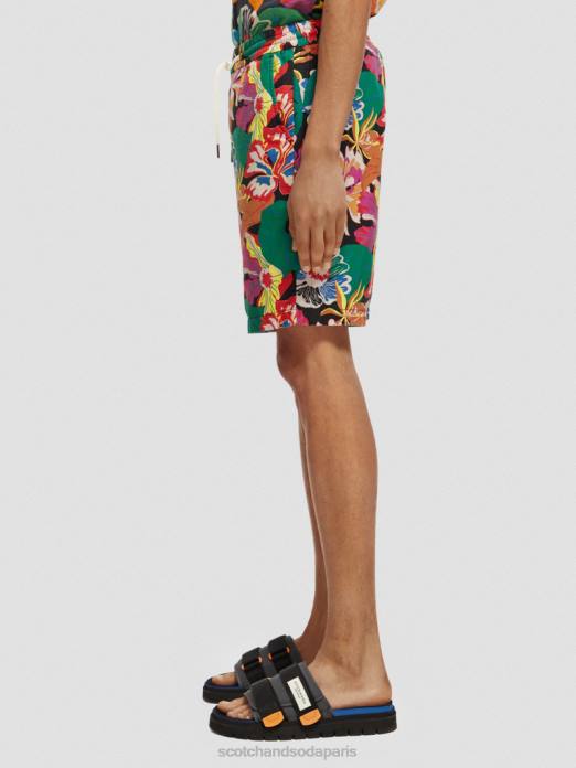 Scotch & Soda Hommes le bermuda en lin mélangé préféré aop floral noir vêtements 4HB4611