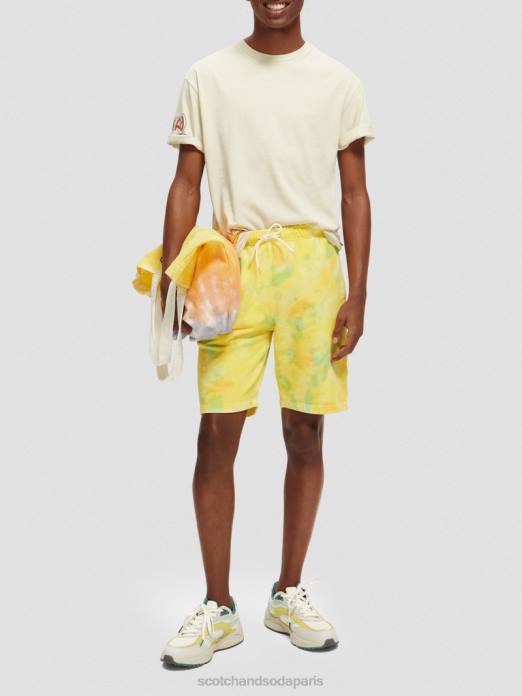 Scotch & Soda Hommes short en molleton tie-dye coupe décontractée teinture de cravate jaune vêtements 4HB4614