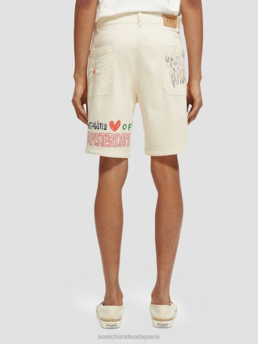 Scotch & Soda Hommes short en sergé de coton biologique imprimé broderie jaune vêtements 4HB4627