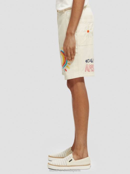Scotch & Soda Hommes short en sergé de coton biologique imprimé broderie jaune vêtements 4HB4627