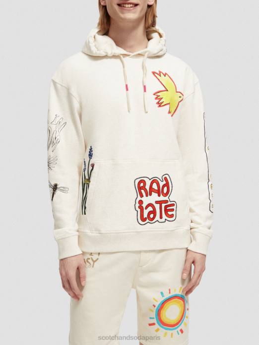 Scotch & Soda Hommes sweat à capuche coupe décontractée blanc cassé vêtements 4HB4548