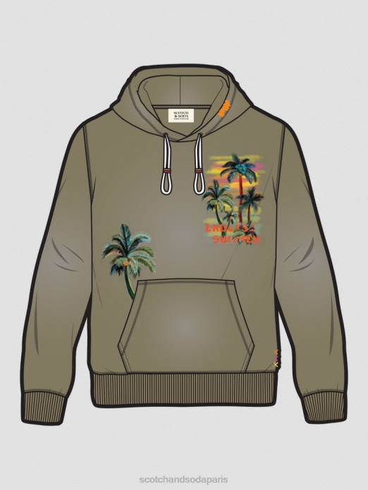 Scotch & Soda Hommes sweat à capuche coupe décontractée kaki vêtements 4HB4553