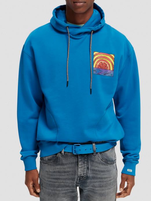 Scotch & Soda Hommes sweat à capuche en coton biologique coupe décontractée iris bleu vêtements 4HB4526