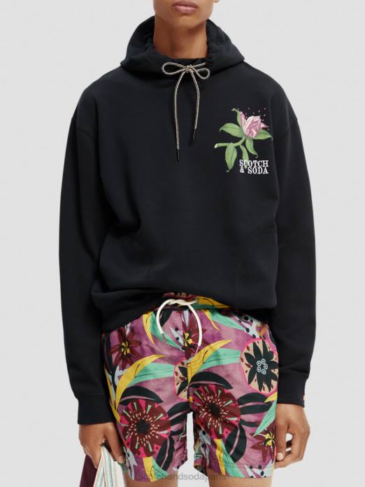 Scotch & Soda Hommes sweat à capuche en coton biologique coupe décontractée noir vêtements 4HB4527