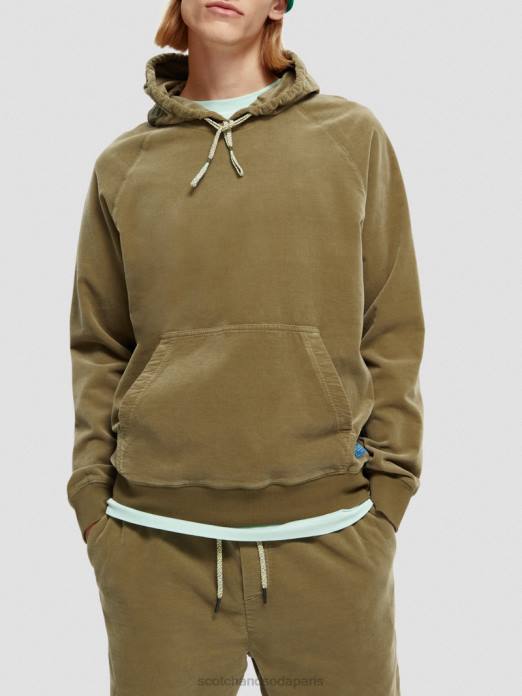 Scotch & Soda Hommes sweat à capuche en velours côtelé de coton biologique kaki vêtements 4HB4508