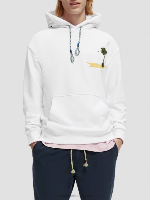 Scotch & Soda Hommes sweat à capuche à motif imprimé teint en pièce blanc vêtements 4HB4530
