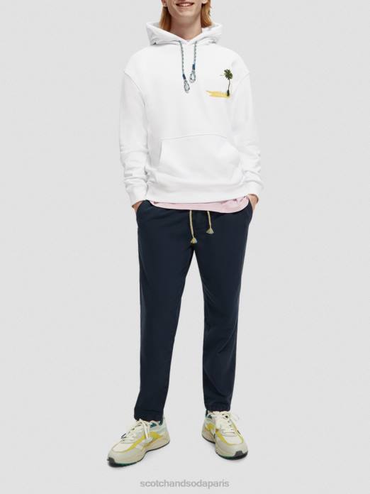 Scotch & Soda Hommes sweat à capuche à motif imprimé teint en pièce blanc vêtements 4HB4530