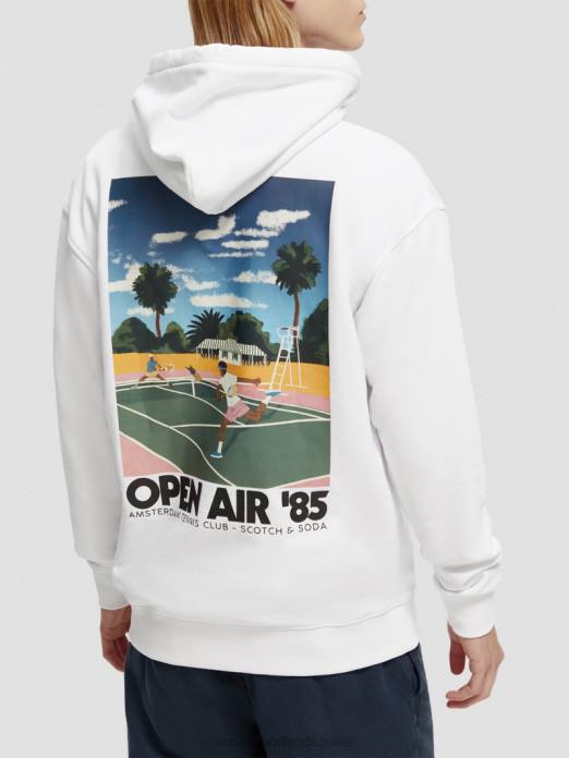 Scotch & Soda Hommes sweat à capuche à motif imprimé teint en pièce blanc vêtements 4HB4530