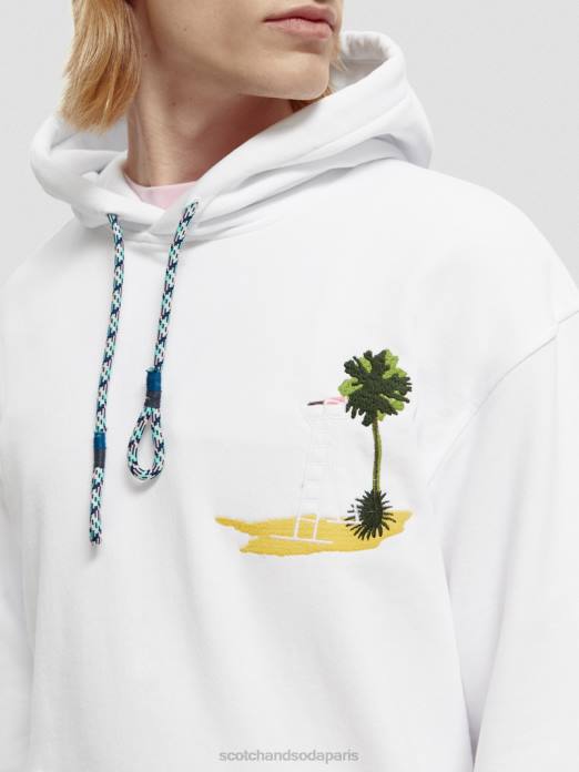 Scotch & Soda Hommes sweat à capuche à motif imprimé teint en pièce blanc vêtements 4HB4530