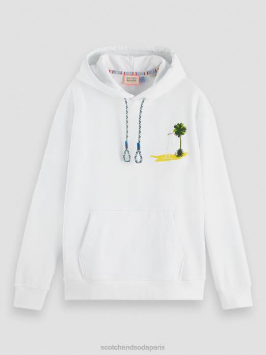 Scotch & Soda Hommes sweat à capuche à motif imprimé teint en pièce blanc vêtements 4HB4530