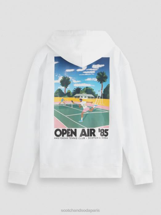 Scotch & Soda Hommes sweat à capuche à motif imprimé teint en pièce blanc vêtements 4HB4530