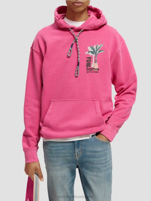 Scotch & Soda Hommes sweat à capuche à motif imprimé teint en pièce cerise vêtements 4HB4528
