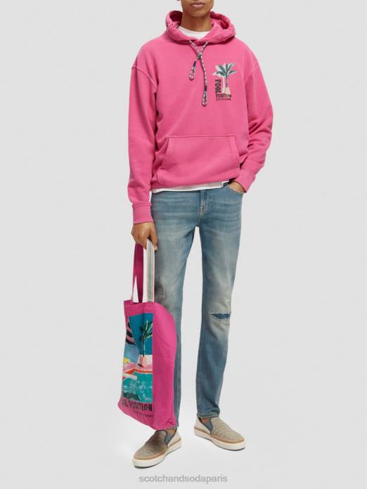 Scotch & Soda Hommes sweat à capuche à motif imprimé teint en pièce cerise vêtements 4HB4528