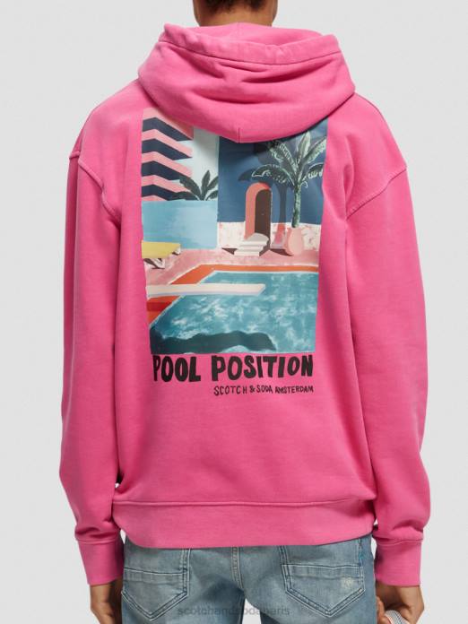 Scotch & Soda Hommes sweat à capuche à motif imprimé teint en pièce cerise vêtements 4HB4528