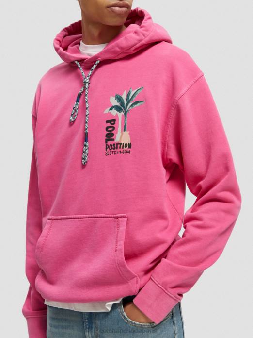 Scotch & Soda Hommes sweat à capuche à motif imprimé teint en pièce cerise vêtements 4HB4528