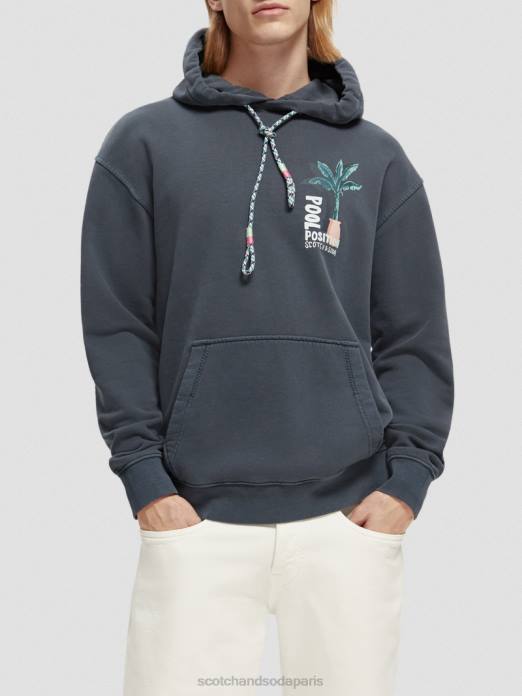 Scotch & Soda Hommes sweat à capuche à motif imprimé teint en pièce marine vêtements 4HB4529