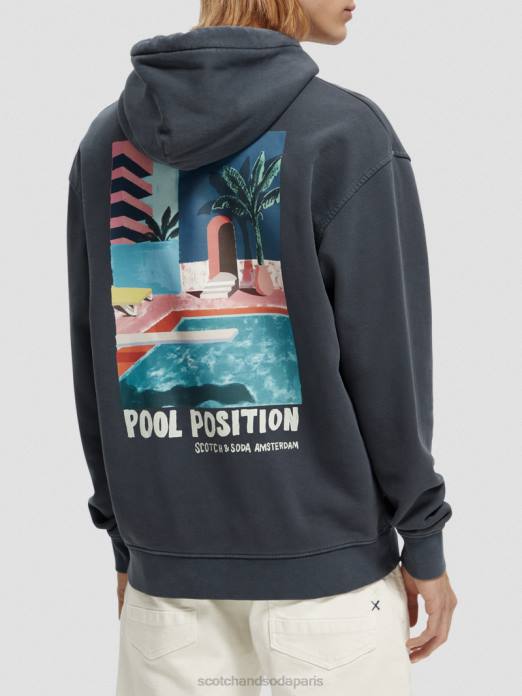 Scotch & Soda Hommes sweat à capuche à motif imprimé teint en pièce marine vêtements 4HB4529