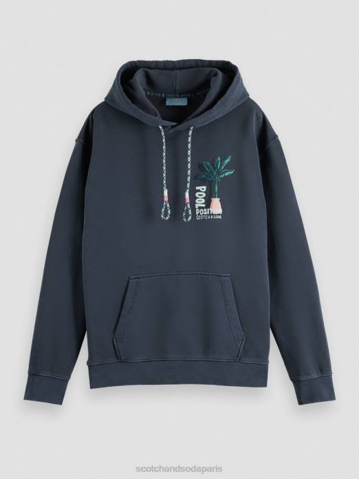 Scotch & Soda Hommes sweat à capuche à motif imprimé teint en pièce marine vêtements 4HB4529