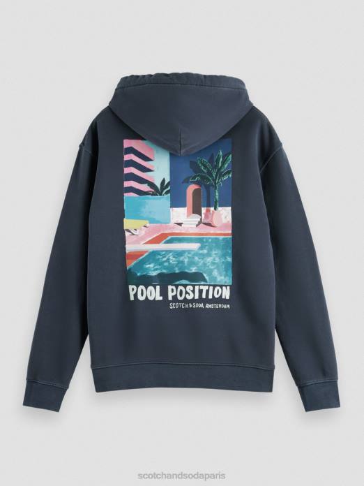 Scotch & Soda Hommes sweat à capuche à motif imprimé teint en pièce marine vêtements 4HB4529