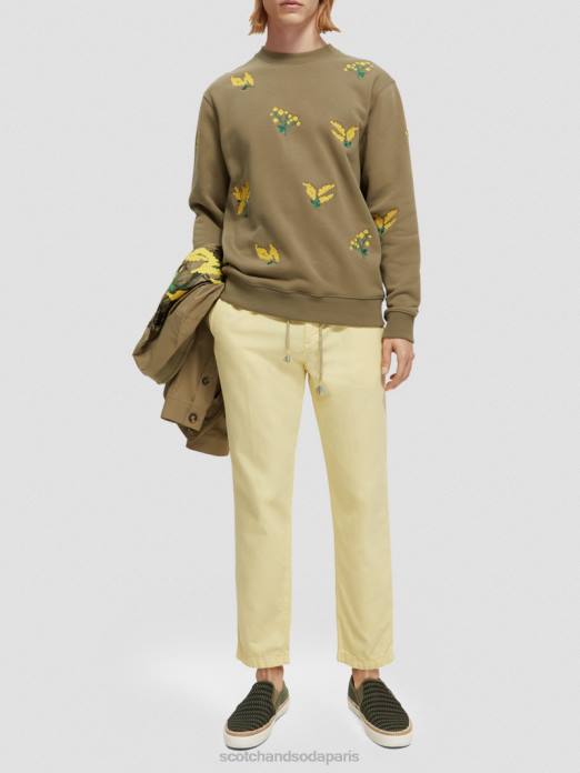 Scotch & Soda Hommes sweat-shirt à col rond brodé kaki vêtements 4HB4520