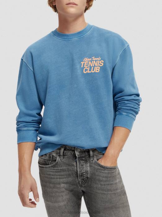 Scotch & Soda Hommes sweat-shirt à col rond teint en pièce Bleu Riviera vêtements 4HB4556