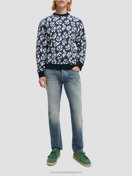 Scotch & Soda Hommes sweat-shirt imprimé à col rond en coton biologique combo f vêtements 4HB4525