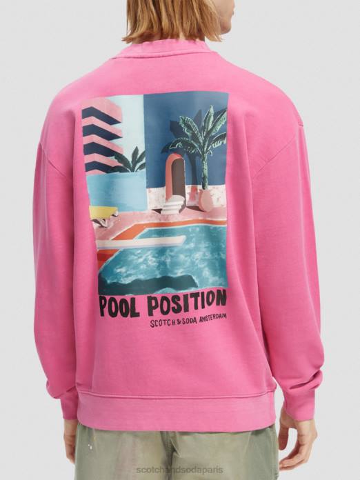 Scotch & Soda Hommes sweat-shirt à motif imprimé teint en pièce cerise vêtements 4HB4531