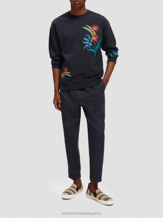 Scotch & Soda Hommes sweat-shirt ras du cou brodé coupe décontractée nuit vêtements 4HB4507