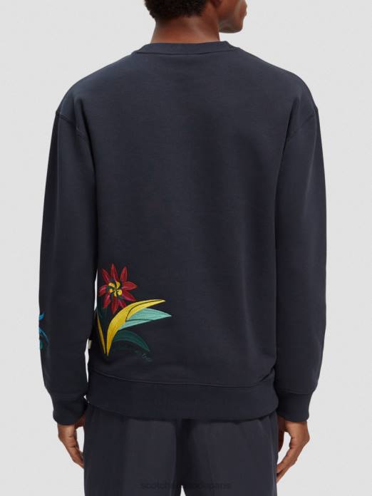 Scotch & Soda Hommes sweat-shirt ras du cou brodé coupe décontractée nuit vêtements 4HB4507