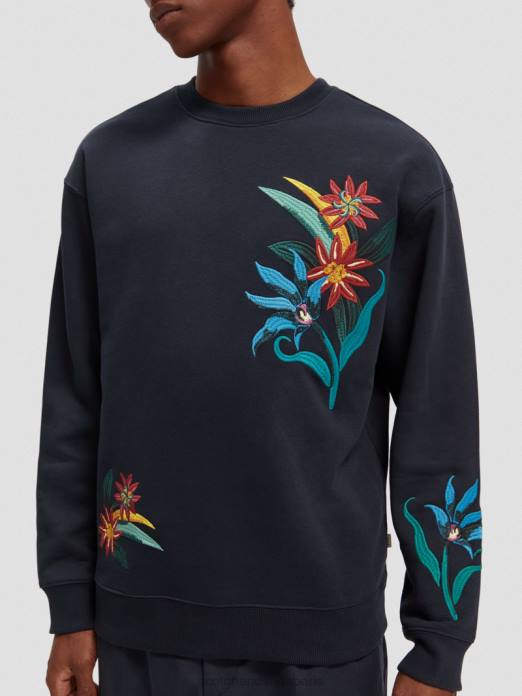 Scotch & Soda Hommes sweat-shirt ras du cou brodé coupe décontractée nuit vêtements 4HB4507