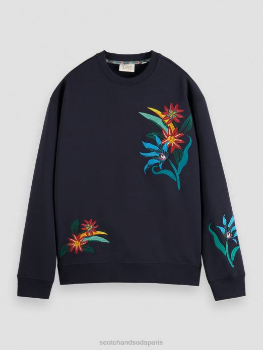 Scotch & Soda Hommes sweat-shirt ras du cou brodé coupe décontractée nuit vêtements 4HB4507