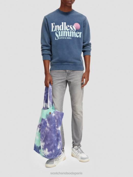 Scotch & Soda Hommes sweat-shirt ras du cou graphique teint en pièce coupe classique Marin vêtements 4HB4539