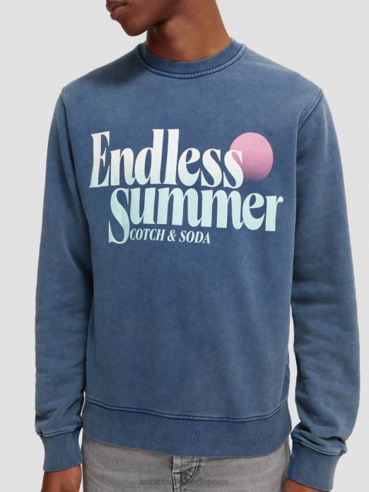 Scotch & Soda Hommes sweat-shirt ras du cou graphique teint en pièce coupe classique Marin vêtements 4HB4539