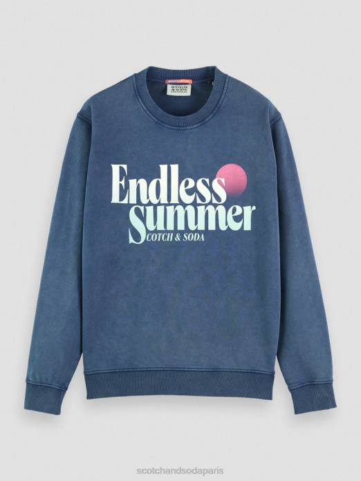 Scotch & Soda Hommes sweat-shirt ras du cou graphique teint en pièce coupe classique Marin vêtements 4HB4539