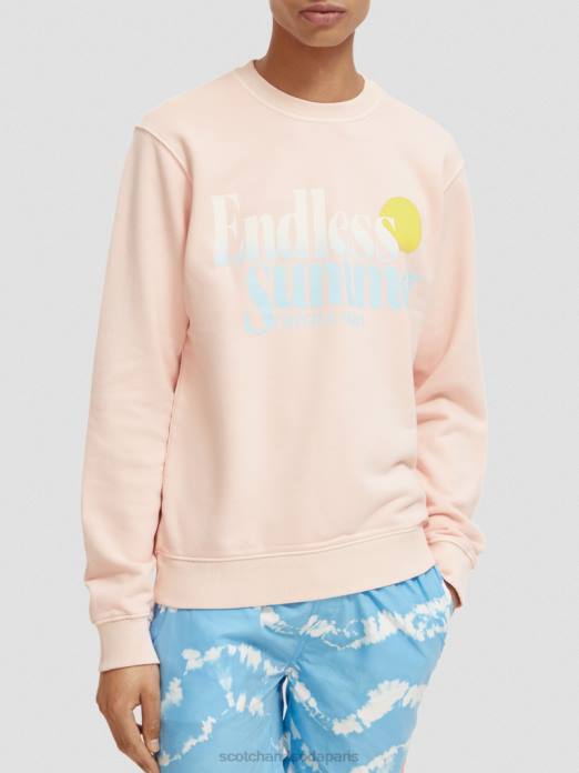 Scotch & Soda Hommes sweat-shirt ras du cou graphique teint en pièce coupe classique rose vêtements 4HB4541