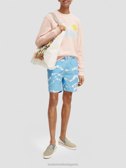 Scotch & Soda Hommes sweat-shirt ras du cou graphique teint en pièce coupe classique rose vêtements 4HB4541