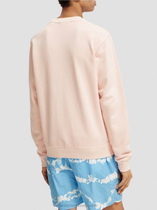 Scotch & Soda Hommes sweat-shirt ras du cou graphique teint en pièce coupe classique rose vêtements 4HB4541